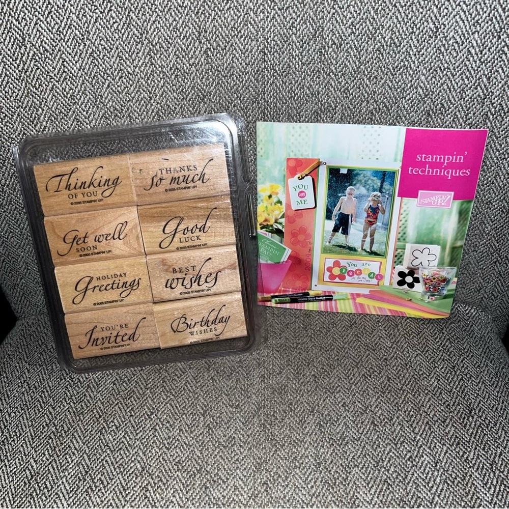 Stampin Up Sincere Salutations Wood Block Mounted Rubber Stamp 8 Piece Set RARE